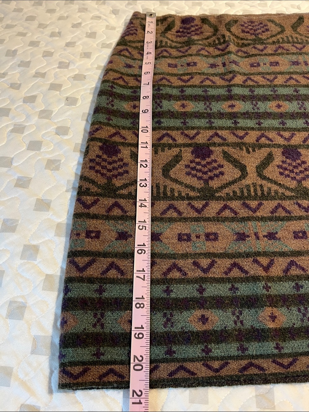 Merino Wool-Blend Patterned Skirt - Brown & Green nature inspired pattern Lg - Picture 5 of 7